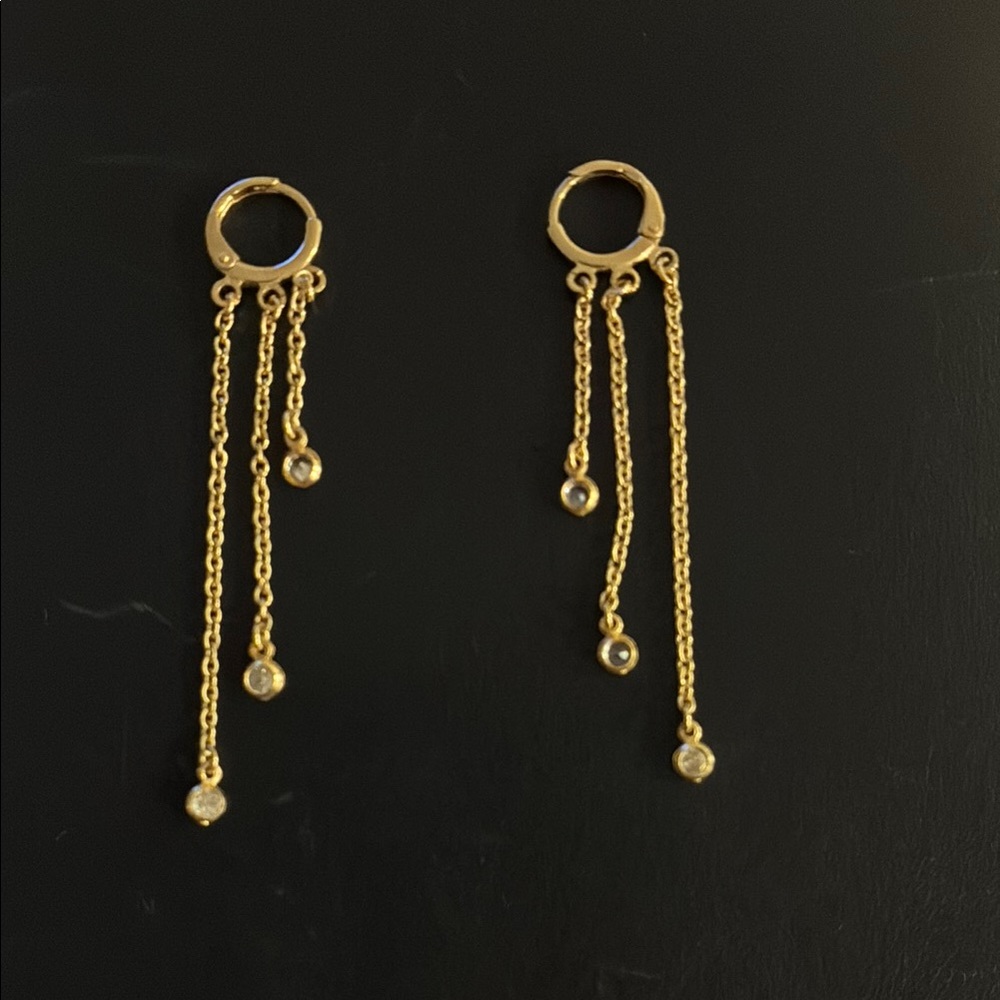 Chain Drop Huggie Hoop Earrings Gold